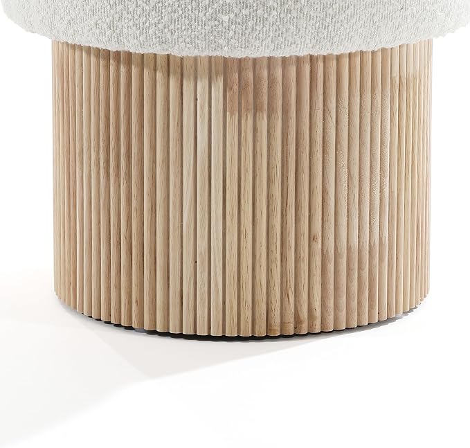 LuxenHome Storage Ottoman, 15.5"W x 15.5"H Modern Upholstered Padded Ivory - Image 7