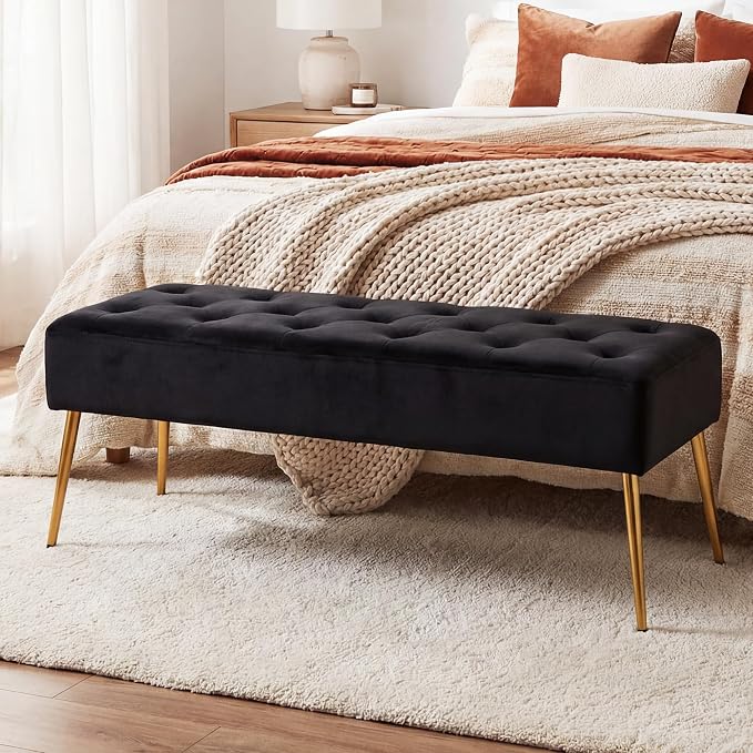 DUHOME Button-Tufted Ottoman Bench, Upholstered Bedroom Benches Velvet Footrest - Image 4
