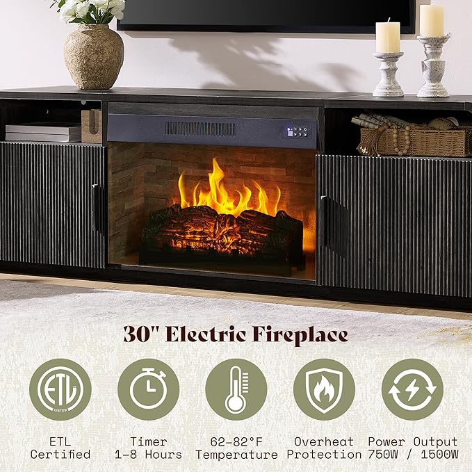 AMERLIFE 70" Fluted Fireplace TV Stand - Image 3