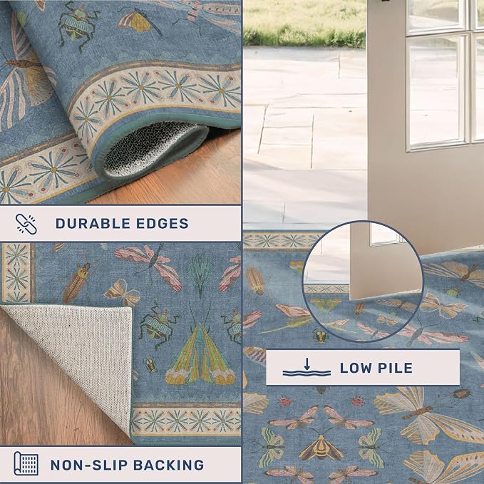 Washable Living Room Rug 8x10, Dusty Blue Area Rugs - Image 5