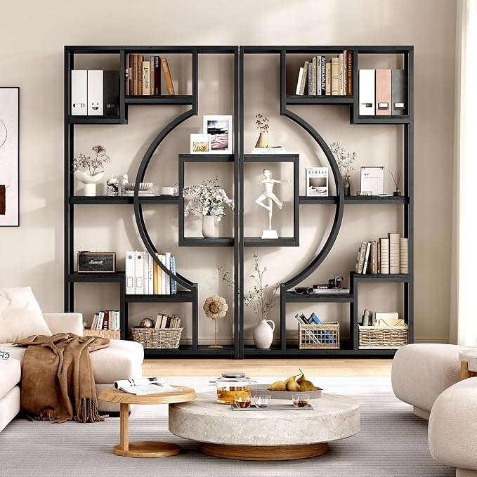 LGHM Bookshelf Set of 2 with Metal Frame, 5 Tier Geometric Bookcase, Adjustable by WelcometoLGHMHome