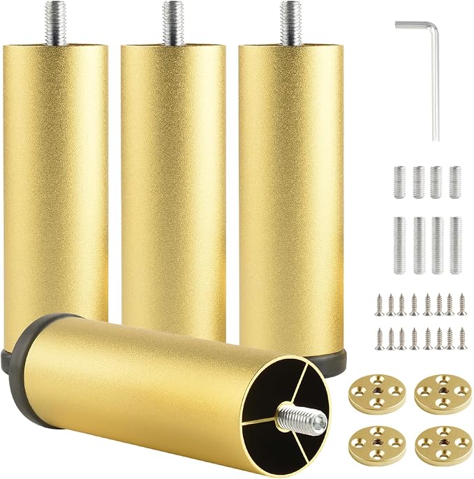 4 Pack Gold Metal Furniture Legs M8 Replacement Sofa Legs Screw in 4.7 Inch by Unknown