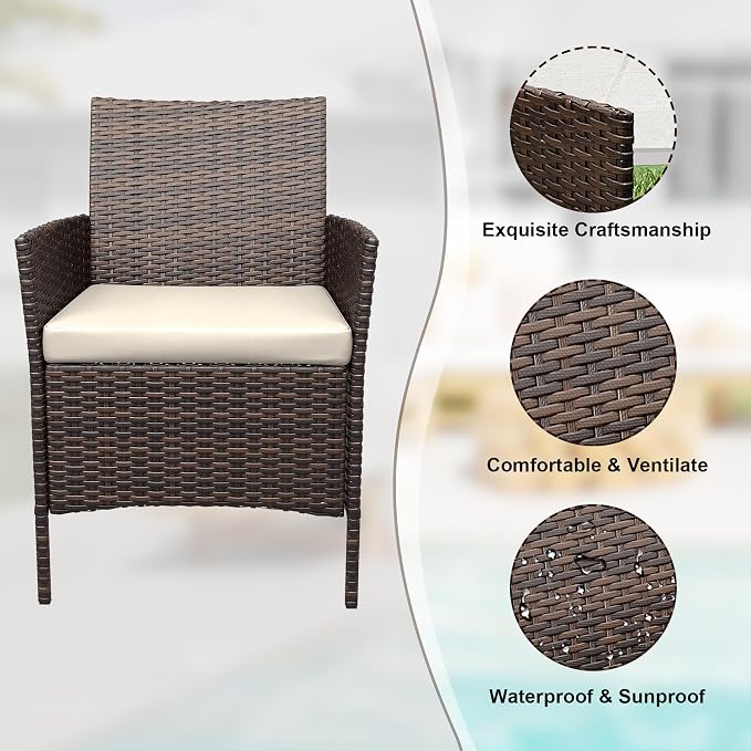 GarveeLife 3-Piece Patio Furniture Set, Rattan Outdoor Furniture - Image 4