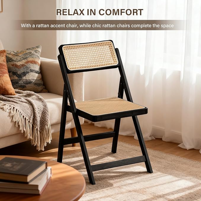 Furlide Rattan Folding Chairs, Modern Mid Century Dining Chairs Set of 2 - Image 7