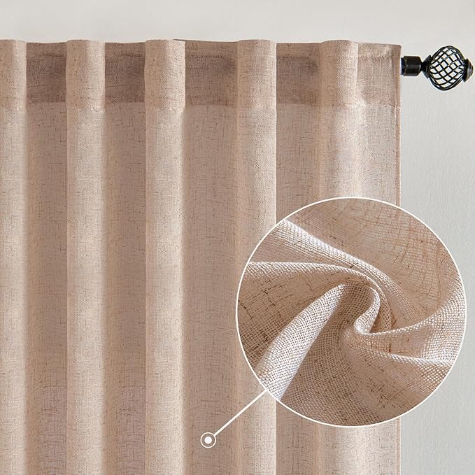 MIULEE Natural Beige Linen Curtains 63 Inch Length 2 Panels - Image 2