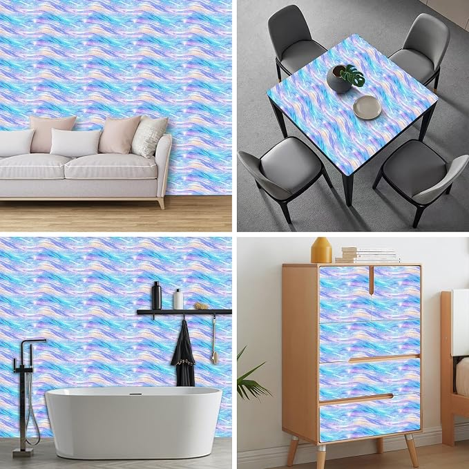 HOMETITUTE Pastel Blue Purple Dream Wave Wallpaper Peel and Stick Contact Paper - Image 5