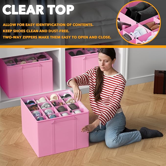 SpaceAid Shoe Organizer for Closet, 2 Pack Foldable Shoe Storage Containers - Image 4