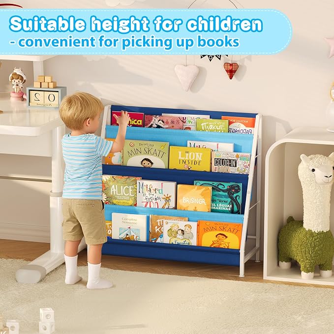 Aokitsink Kid Bookshelf for Kids Rooms, 4-Tier Blue Montessori Bookshelf - Image 3
