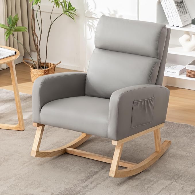 HCHAIRH Rocking Chair Nursery, Leather Nursing Rocking Chairs, Upholstered - Image 7