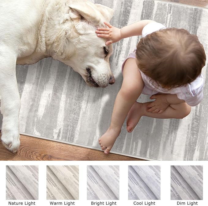 Lansny Modern Abstract Entryway Rug Indoor 2x3 Neutral Washable Non-Slip Soft - Image 7