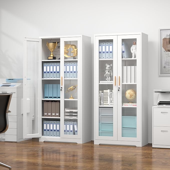 Polup Display Cabinet with Glass Doors, Metal Glass Display Case - Image 9
