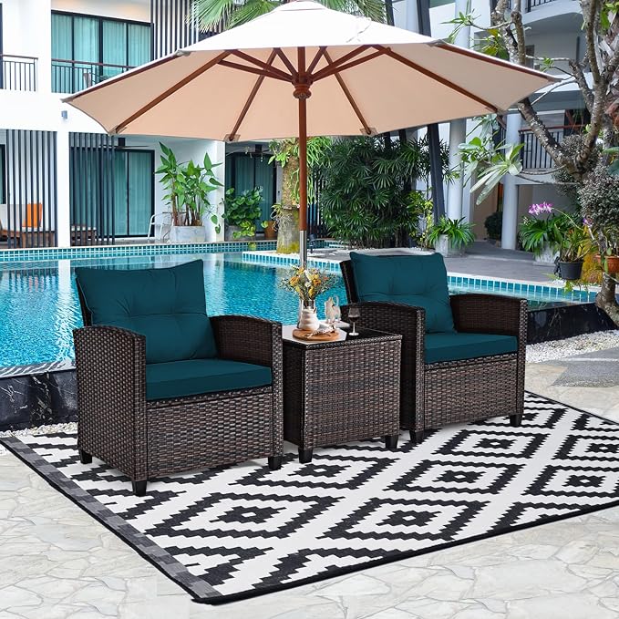 HAPPYGRILL 3 Pieces Patio Conversation Set, Outdoor Furniture Set PE Rattan - Image 3
