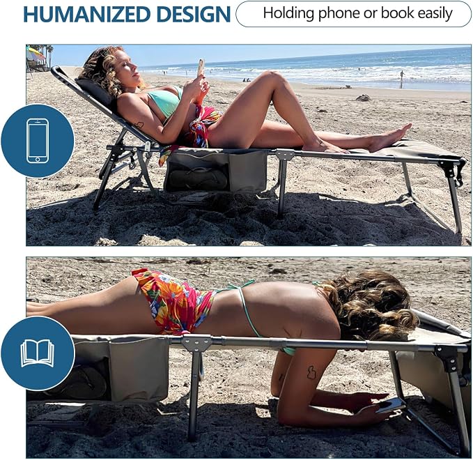 Tanning Chair with Face Hole, Adjustable Folding Chaise Lounge Chairs - Image 6