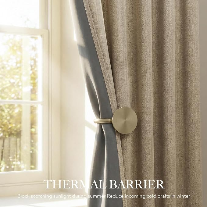 RYB HOME Burlap 100% Blackout Linen Curtains 78 inch Long, Thermal Insulated & - Image 4