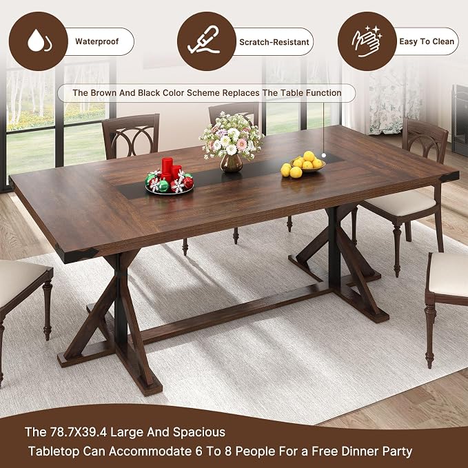 Hlivelood 78 Inch Dining Table for 8 People, Rectangular Kitchen Farmhouse - Image 6