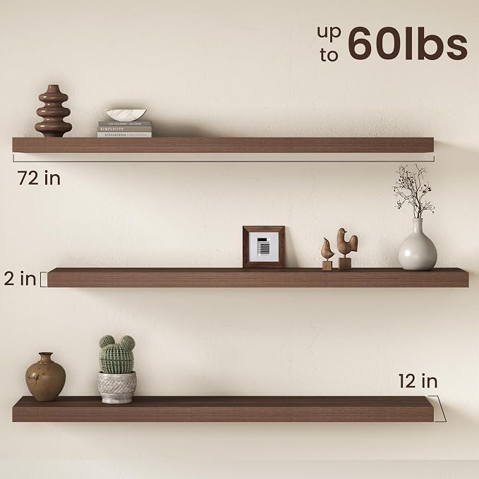Fun Memories 72 Inch Floating Shelves, 12 Inch Deep Wall Shelf - Image 3