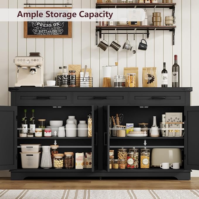 usikey Buffet Cabinet, 61” Large Sideboard Buffet Storage Cabinet - Image 3