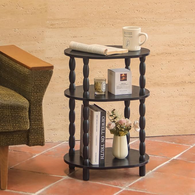 MaxSmeo Black Side Table, 3-Tier Small Oval End Table, Modern Night Stand Wood - Image 8