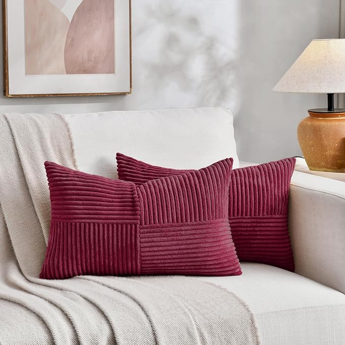 Fancy Homi 2 Packs Burgundy Lumbar Decorative Throw Pillow Covers 16x26 Inch - Image 5