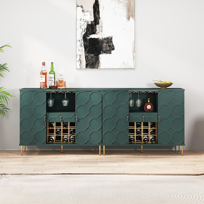 Modern Bar Cabinet with Drawer, Liquor Cabinet with Wine Glass Racks and Shelves - Image 8