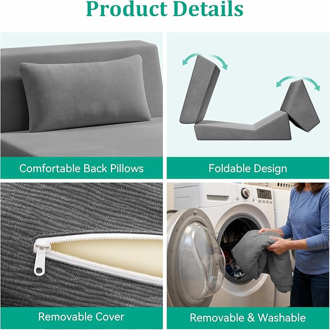 Fold Out Chair Bed, Folding Sofa Bed, 3 in 1 Convertible Sleeper Chair Bed - Image 7
