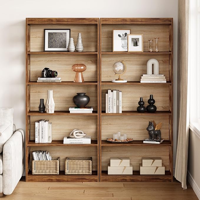 LITTLE TREE 69.9" Vintage Bookshelf, 5-Tier Tall Bookshelves, Cutout Design - Image 6
