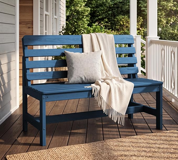 SERWALL Outdoor Bench, All Weather HDPE Outdoor Benches, 2-Person Armless Porch - Image 2