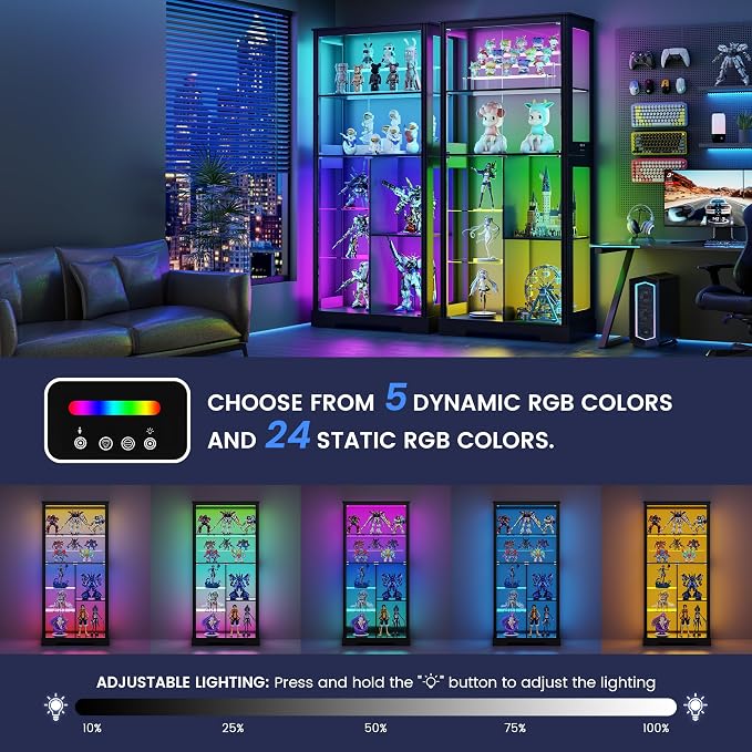 Gurexl Display Cabinet with Motion Sensor LED Lights, Glass Curio Cabinet with - Image 4