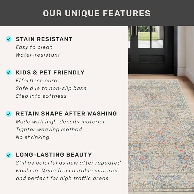 Vintage Beige Blue 3x10 Runner Rug - Image 6