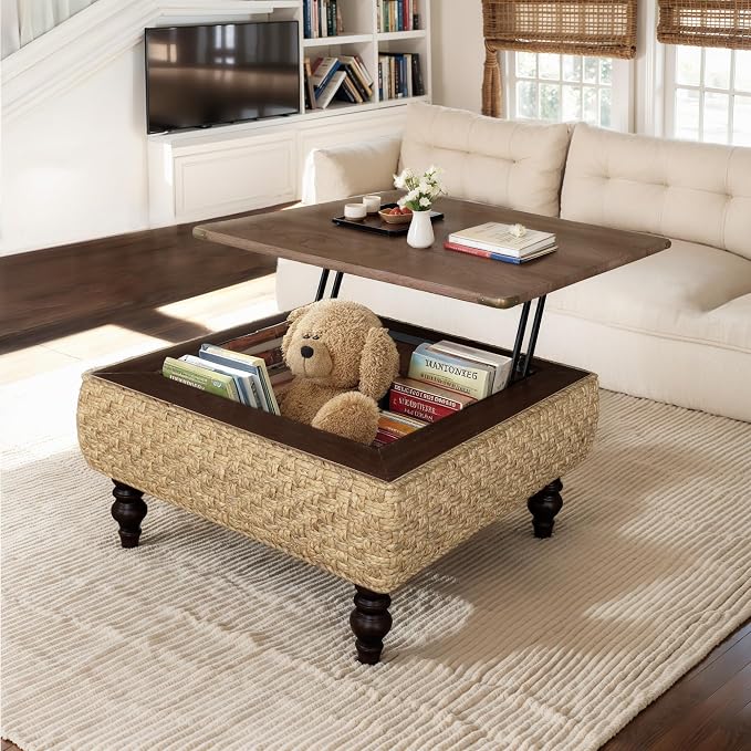 31.5" Lift Top Coffee Table for Living Room, Square Farmhouse Coffee Table - Image 7