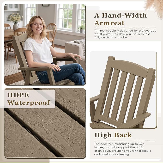 Greesum Outdoor Rocking Chair, All-Weather Patio Rocker, Rust-Proof & - Image 5
