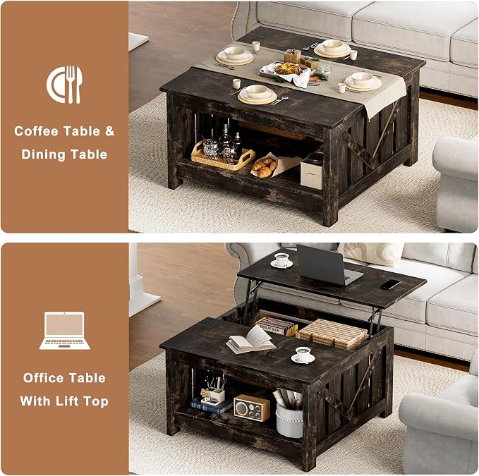 FABATO Lift Top Coffee Table, 31.5" Farmhouse Coffee Tables - Image 4