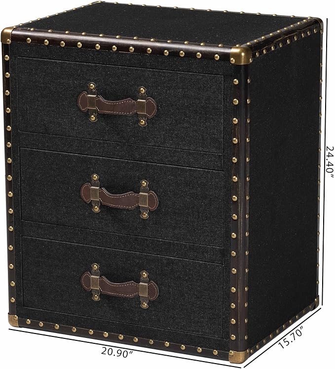 Baxton Studio Mallison Vintage Black Canvas 3-Drawer End Table - Image 3