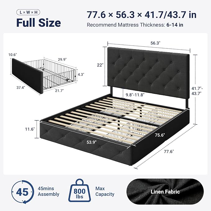 Allewie Upholstered Full Size Platform Bed Frame - Image 2