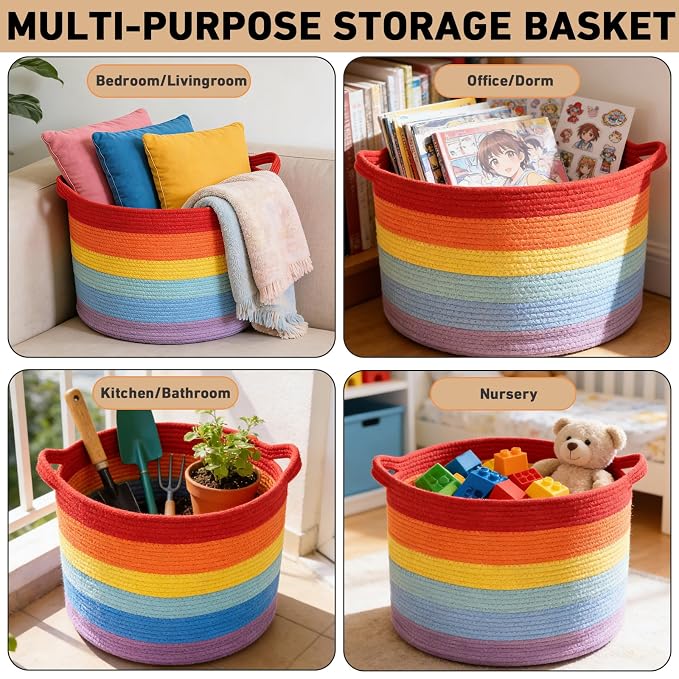 90L Large Blanket Basket, 21.7"L x 21.7"W x 13.8"H Rope Woven Baskets - Image 5