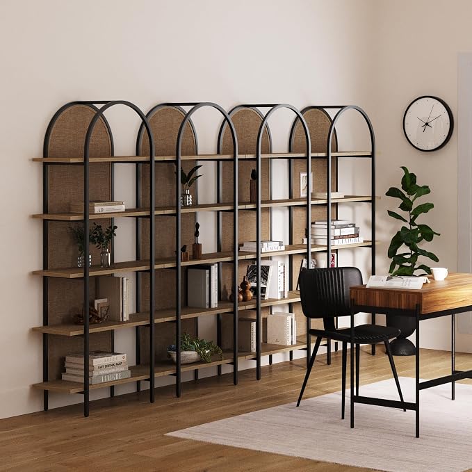 Nathan James Amara Bohemian 5-Shelf Etagere Bookcase, Rattan Open Bookshelf - Image 4