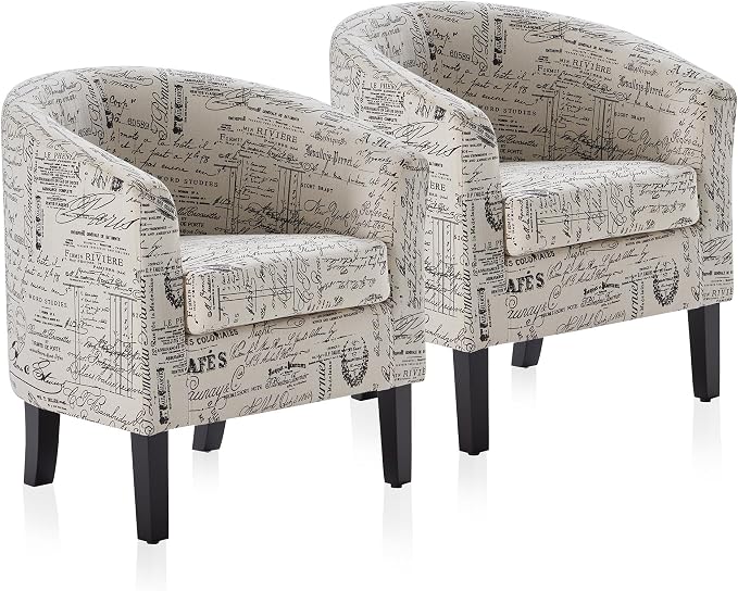 BELLEZE Accent Barrel Chair Set of 2, Linen Round Chair Club Tub Sofa Corner by BELLEZE
