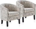 BELLEZE Accent Barrel Chair Set of 2, Linen Round Chair Club Tub Sofa Corner by BELLEZE