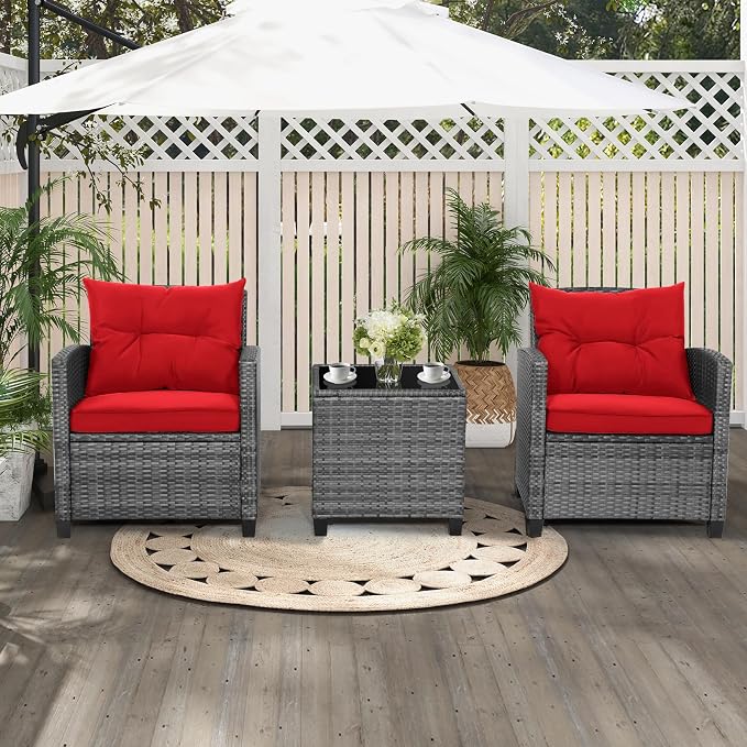 HAPPYGRILL 3 Pieces Patio Conversation Set, Outdoor Furniture Set PE Rattan - Image 2