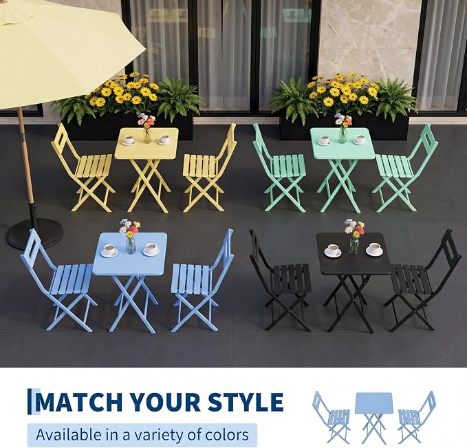GarveeTech 3-Piece Folding Bistro Set, Heavy Duty Outdoor Patio Furniture - Image 5
