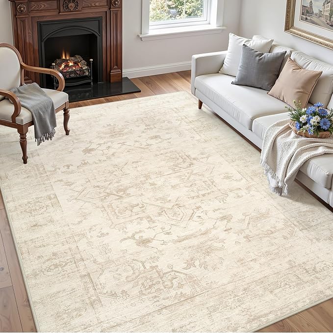 6x9 Area Rugs for Living Room: Vintage Boho Neutral Washable Rug Indoor Soft - Image 3