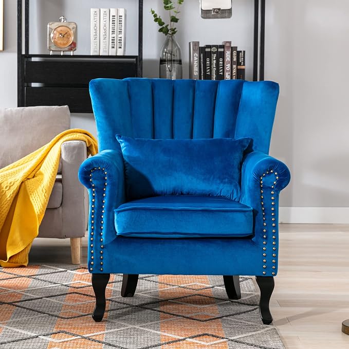 Mid Century Accent Chair Modern Tufted Wingback Armchair Club Chair Velvet - Image 6
