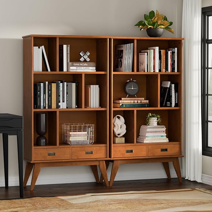 SIMPLIHOME Draper 35 inch Mid-Century Modern 6 Cubbie Bookcase - Image 2
