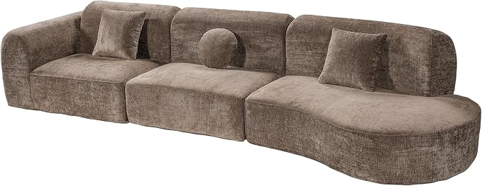 Merax 3-Piece 140" Curved Sectional Sofa Set, 4 Seat L-Shaped Modular Modern - Image 4