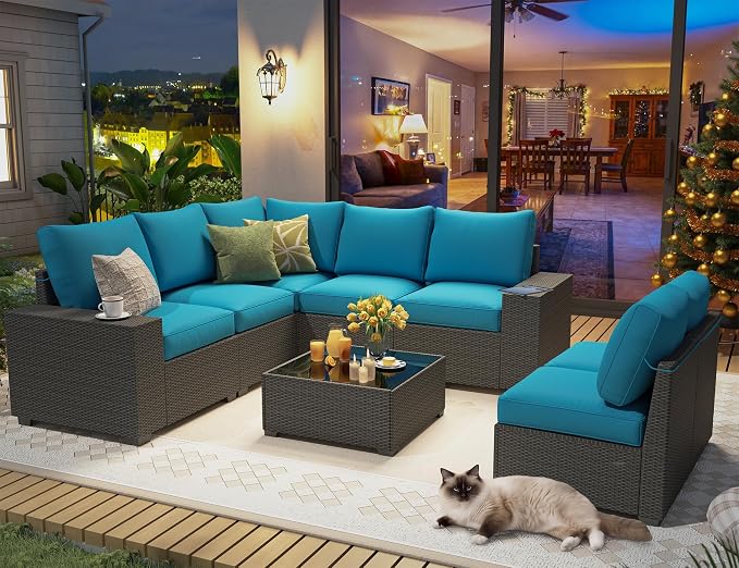 8 Piece Outdoor Patio Furniture Set, Outdoor Sectional Furniture, Rattan & by Olimix