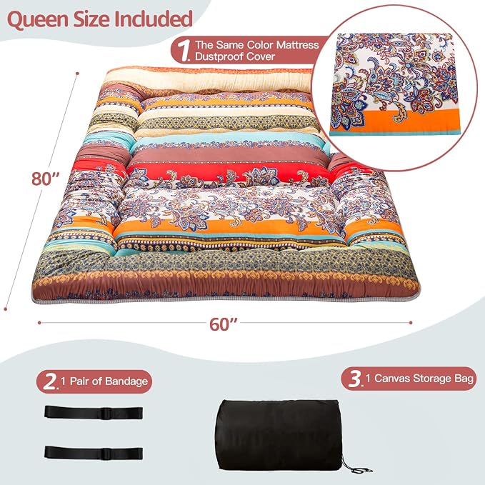 MAXYOYO Bohemian Retro Floor Mattress Vintage Floral Japanese Futon Mattress - Image 2