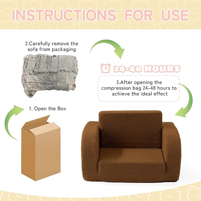 Toddler Couch, 2-in-1 Toddler Chairs Comfy 1-3 Years Old, Toddler Chair - Image 7