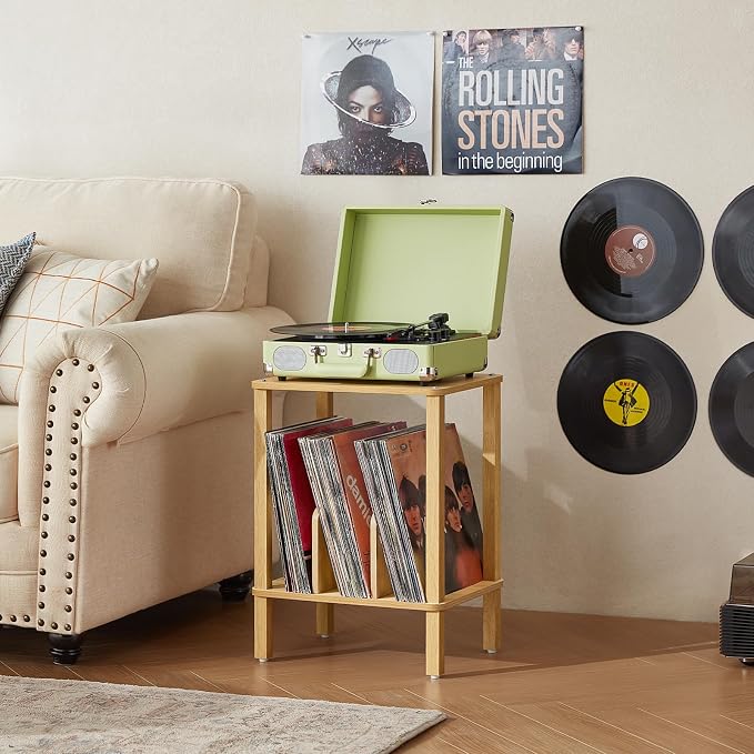 LELELINKY 2-Tier Bamboo Record Player Stand - Image 5