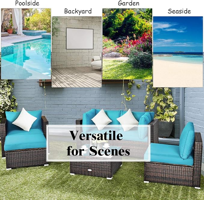 Tangkula 6 Pieces Wicker Patio Furniture Set, PE Rattan Outdoor Sectional - Image 8