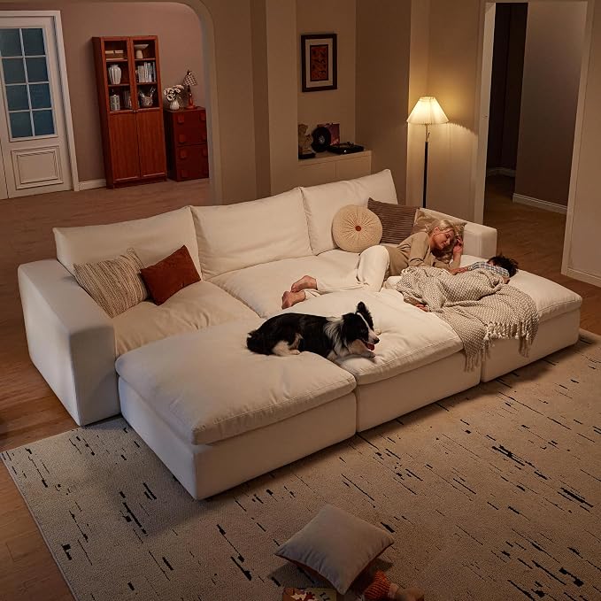 Cloud Couch Sectional 146.5'' Oversized Modular Deep Seat Sofa Bed Comfy White - Image 9